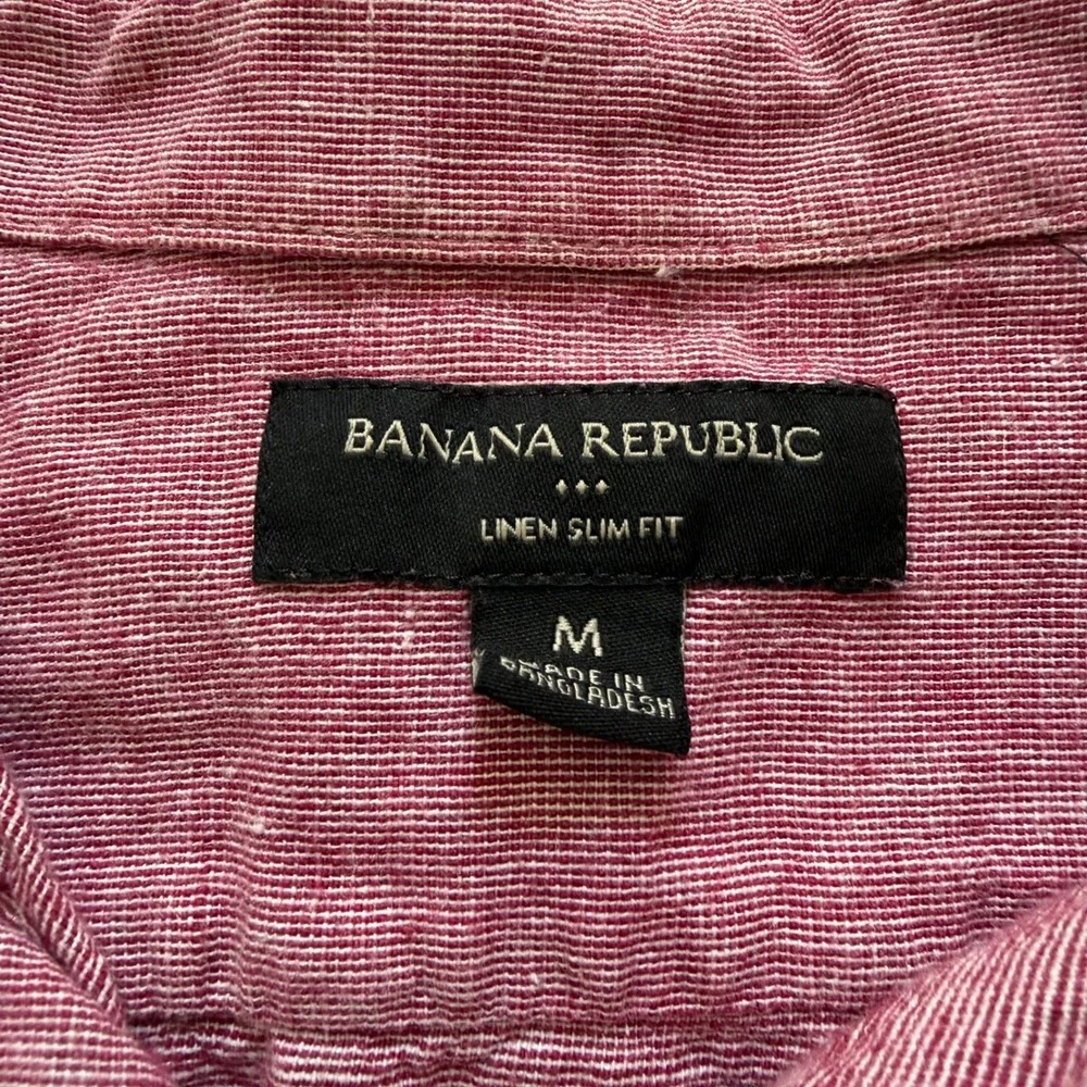 Banana Republic Linen Blend Slim Fit Button Down Shirt Mens M Red Short Sleeve
